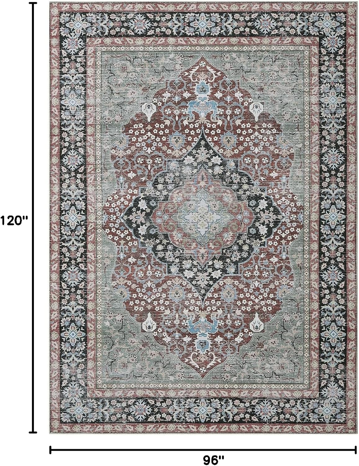 GAOMON 8x10 Area Rug Vintage Distressed Machine Washable Area Rug for Living Room Bedroom Traditional Medallion Non-Slip Stain Resistant Accent Rug Carpet for Home Floor Decoration, Red/Black