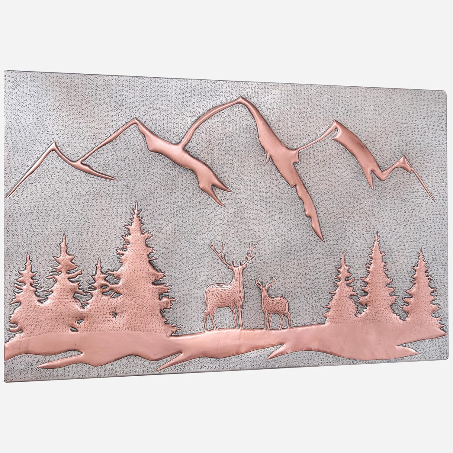 Copper Backsplash, Mountains Behind the Deers in the Forest Kitchen Backsplash, 18"x30" Nature Scene Copper Backsplash Panel, Handmade Copper Backsplash Tile, Indoor Outdoor Wall Decor (Gray & Copper)
