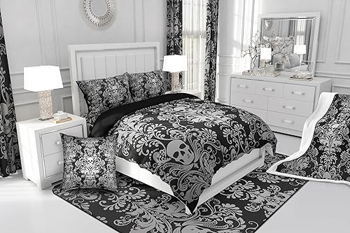 Miniatura 5 de Juego de ropa de cama de damasco gris para adultos, funda de edredón barroca victoriana antigua, tamaño King, funda de edredón floral gótica