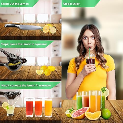 Miniatura 7 de Exprimidor de limón y prensa manual de limón  Exprimidor de limón manual de acero inoxidable premium para frutas cítricas  Fácil de apretar para