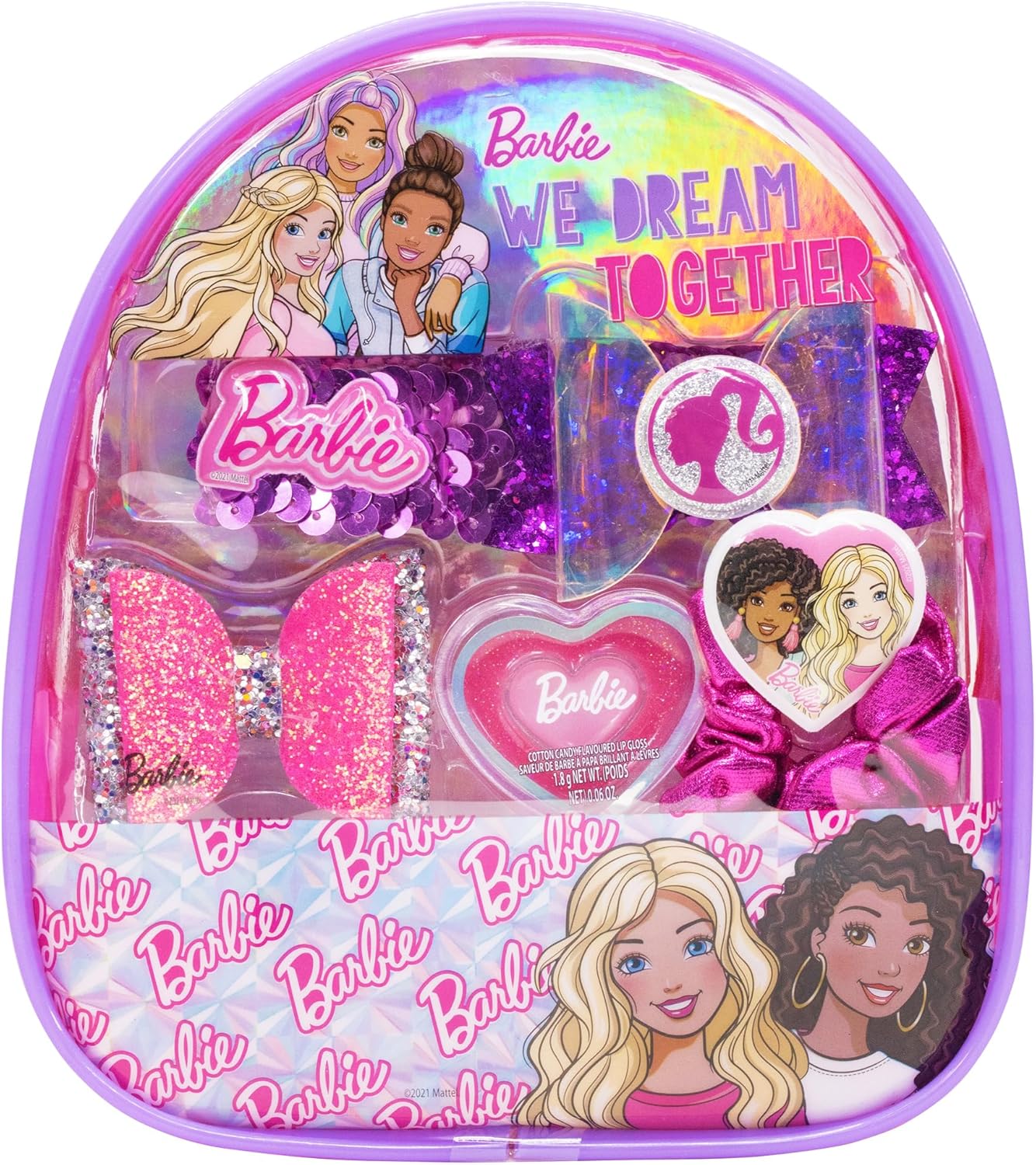 Barbie - Townley Girl Backpack Cosmetic Makeup Gift Bag Set Includes Hair Accessories and Printed PVC Back-Pack for Kids Girls, Ages 3+ Perfect for Parties, Sleepovers and Makeovers