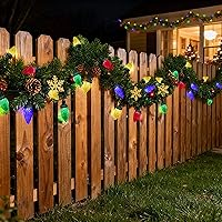 Vista 5 de Luces LED C9 de Navidad para exteriores, 33 pies, 50 LED, 8 modos de iluminación, impermeables, conectables, tira de luces de Navidad