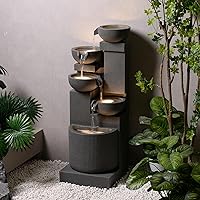PUULYE 39.76" 5-Tier Cascading Bowls Outdoor Water Fountain with LED Lights, Eco-Friendly Polyethylene Waterfall for Patio & Backyard