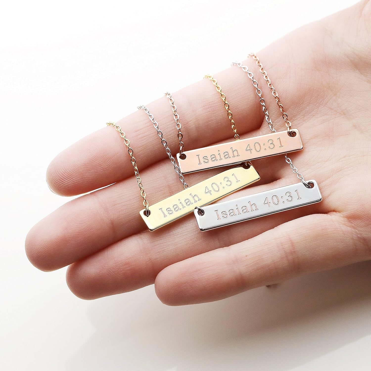 MignonandMignon Gold Christian Bar Necklace Bible Verse Necklace Faith Necklace Sister Necklace Baptism Gift Birthday