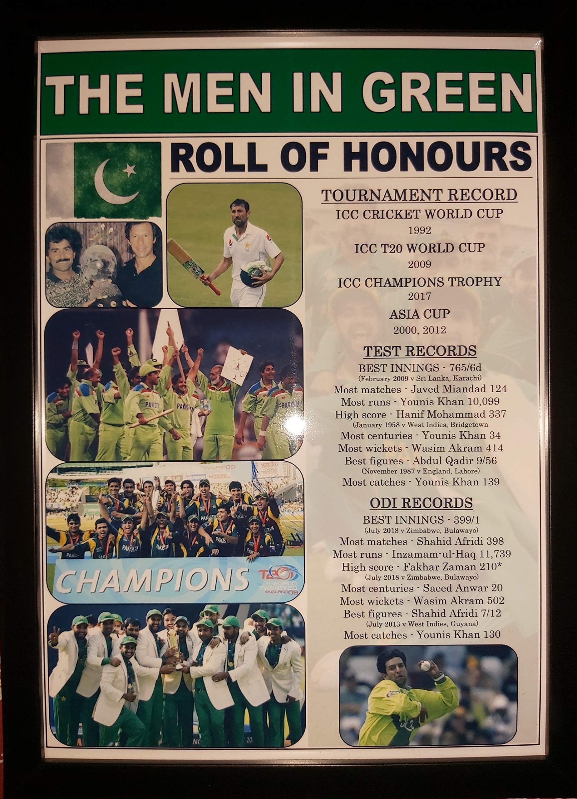 Sports Prints UK Pakistan Cricket roll of honours - Imran Javed Wasim Younis - framed print