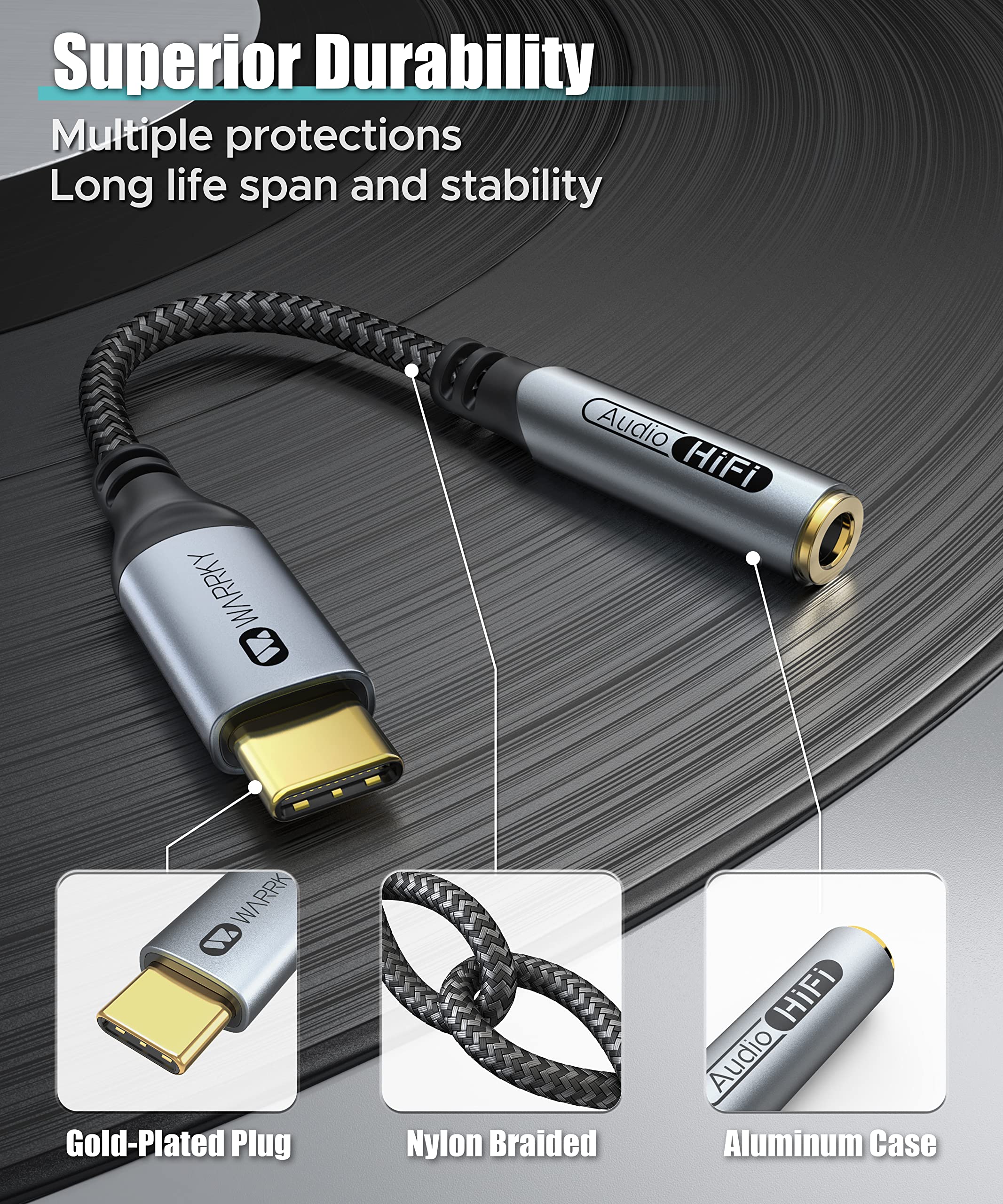 Buy USB C Headphones Adapter, WARRKY USB C to Aux Adapter [HiRes DAC