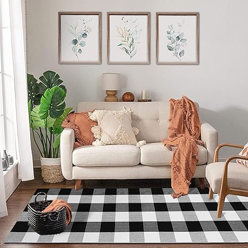 Miniatura 7 de KOZYFLY Alfombra de lana cuadriculada de 2 x 6 pies, color negro y verde, lavable para pasillos, alfombra de algodón para cocina, dormitorio, sala