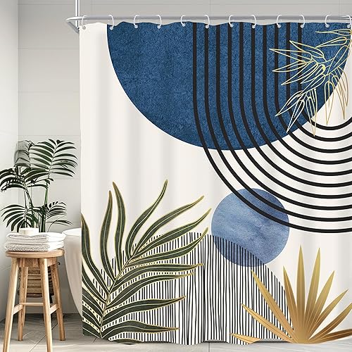 Miniatura 67 de KOMLLEX Cortina de ducha bohemia naranja de mediados de siglo para decoración de baño, 48 pulgadas de ancho x 72 pulgadas de alto, abstracto,