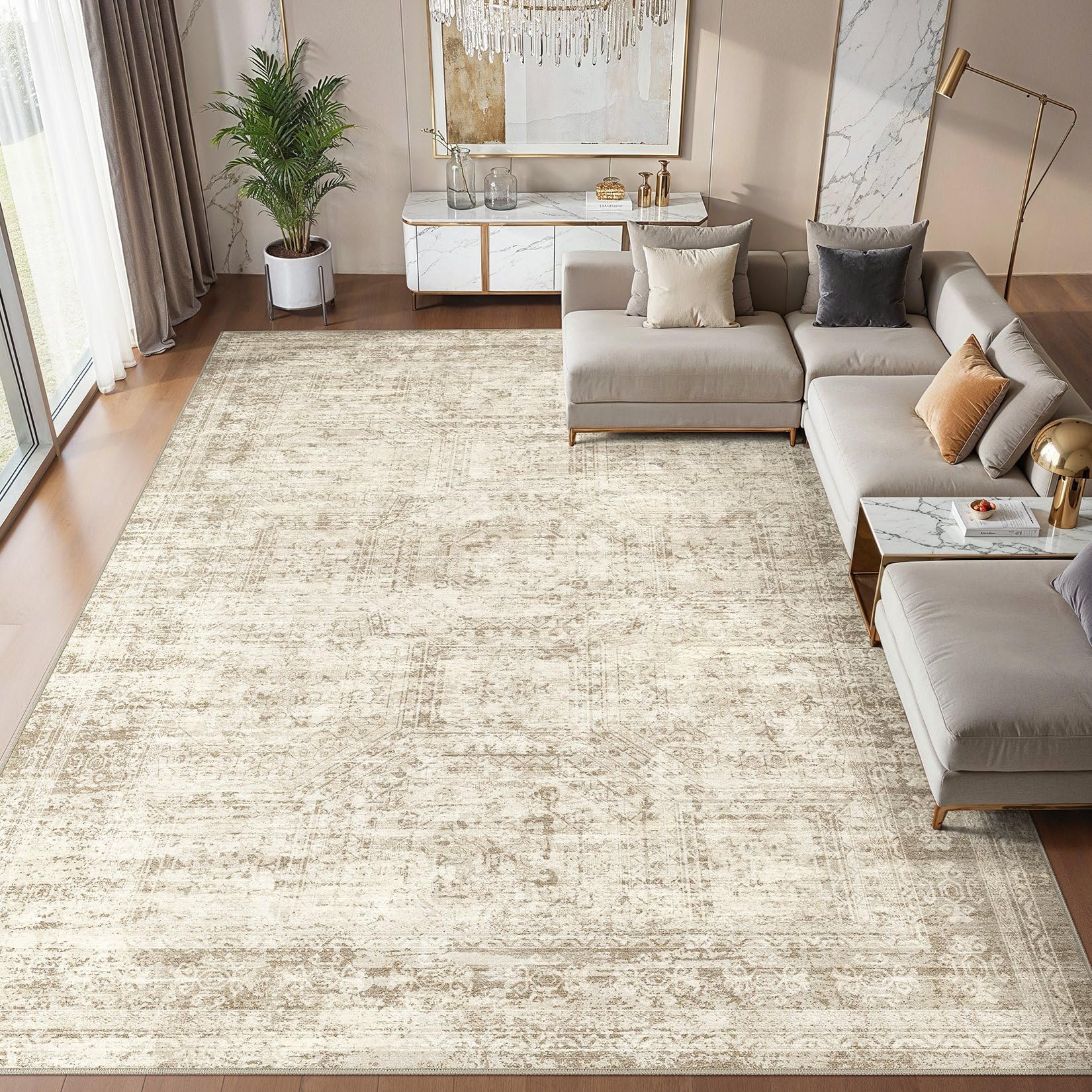 cotiled Rugs Living Room 240x300cm Washable Area Rug Abstract Beige