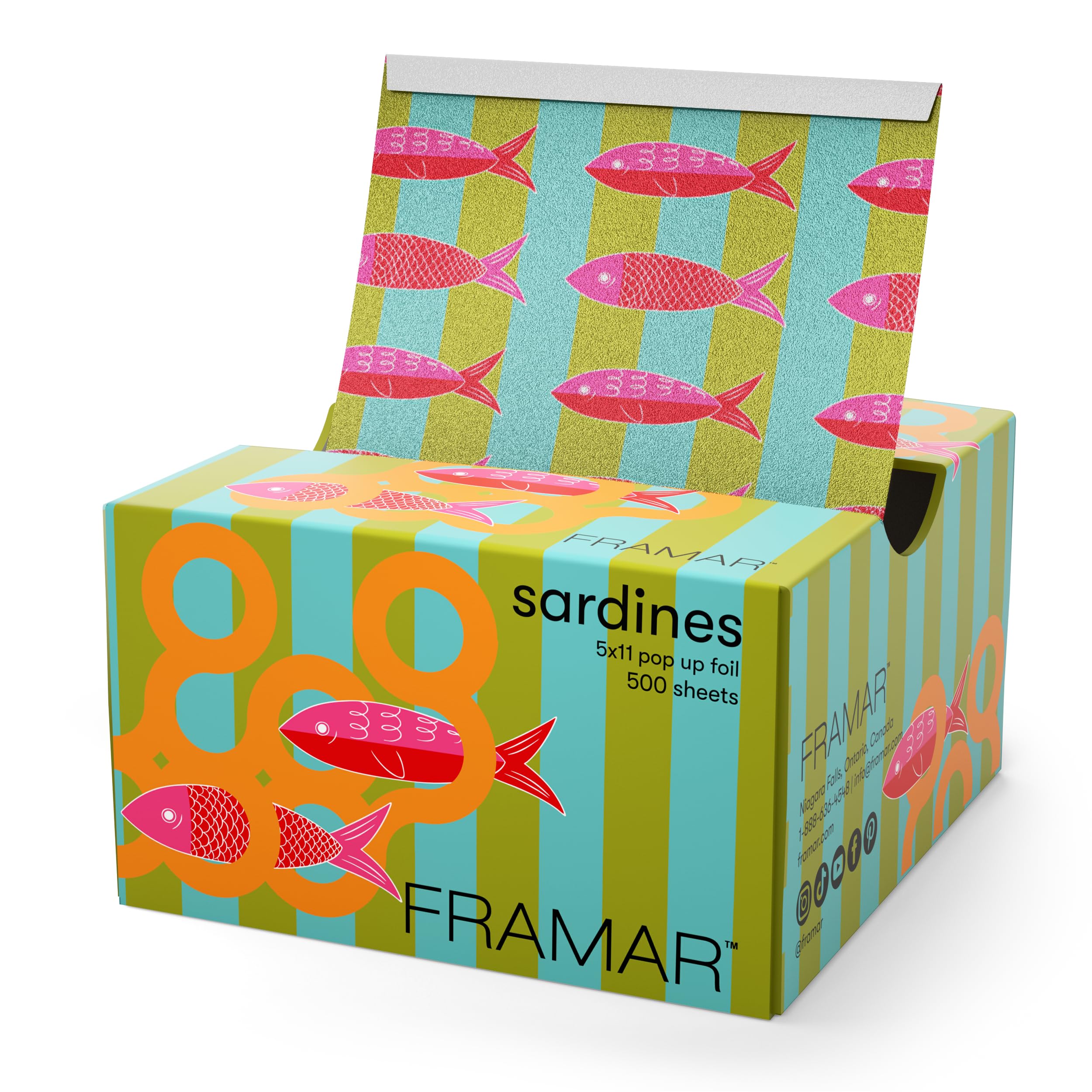 FRAMAR Multi Color Sardine Hair Foil - Fogli per capelli per mèches, fogli pop-up per mèches, fogli da salone per kit di mèches, fogli per capelli lunghi, fogli da salone per parrucchieri - 500