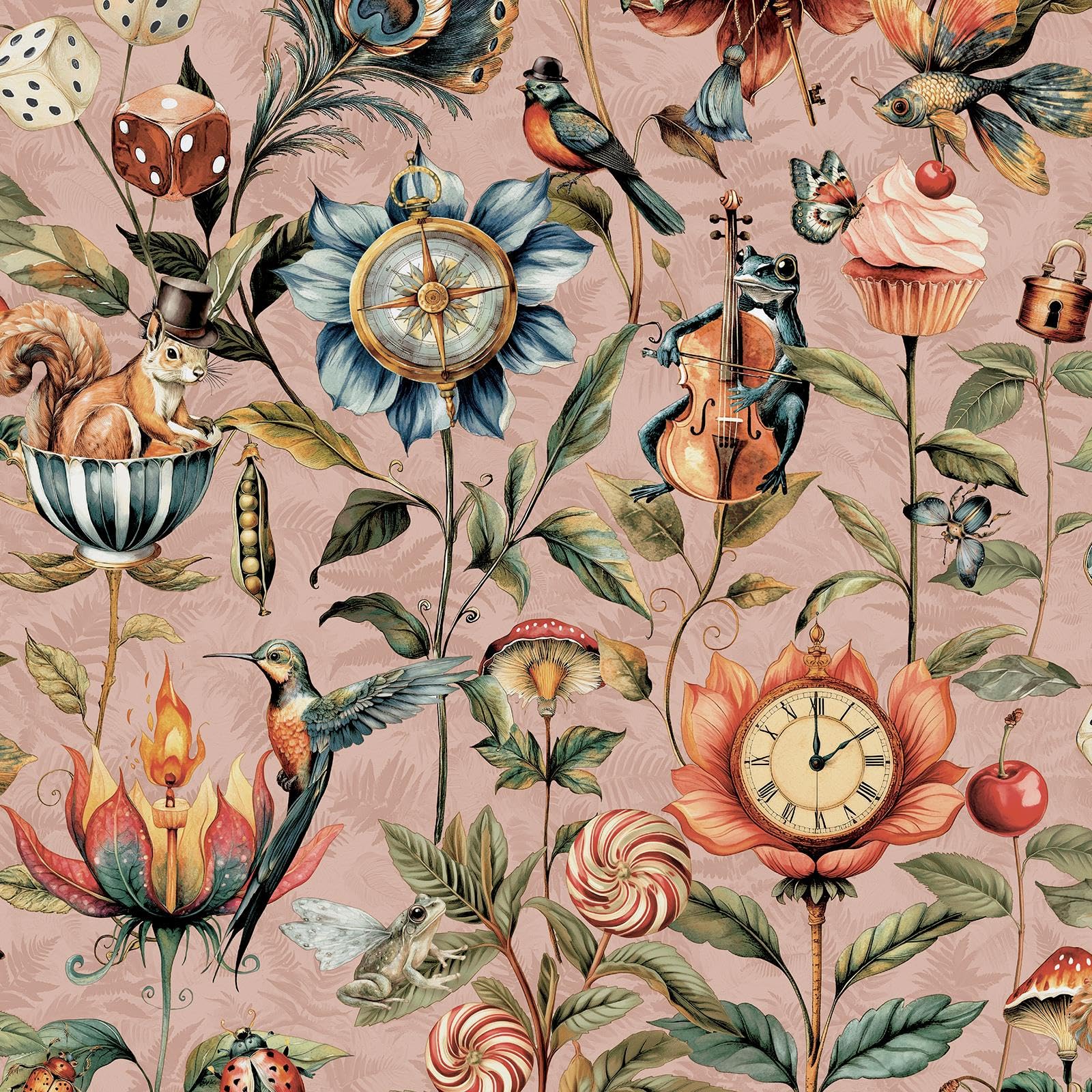 World Of Wallpaper Blush Pink Curious Creatures Quirky Animal Themed Wallpaper With Lush Drawn Plants For Feature Walls, Bedrooms, Living Rooms, Cloakrooms In 50471