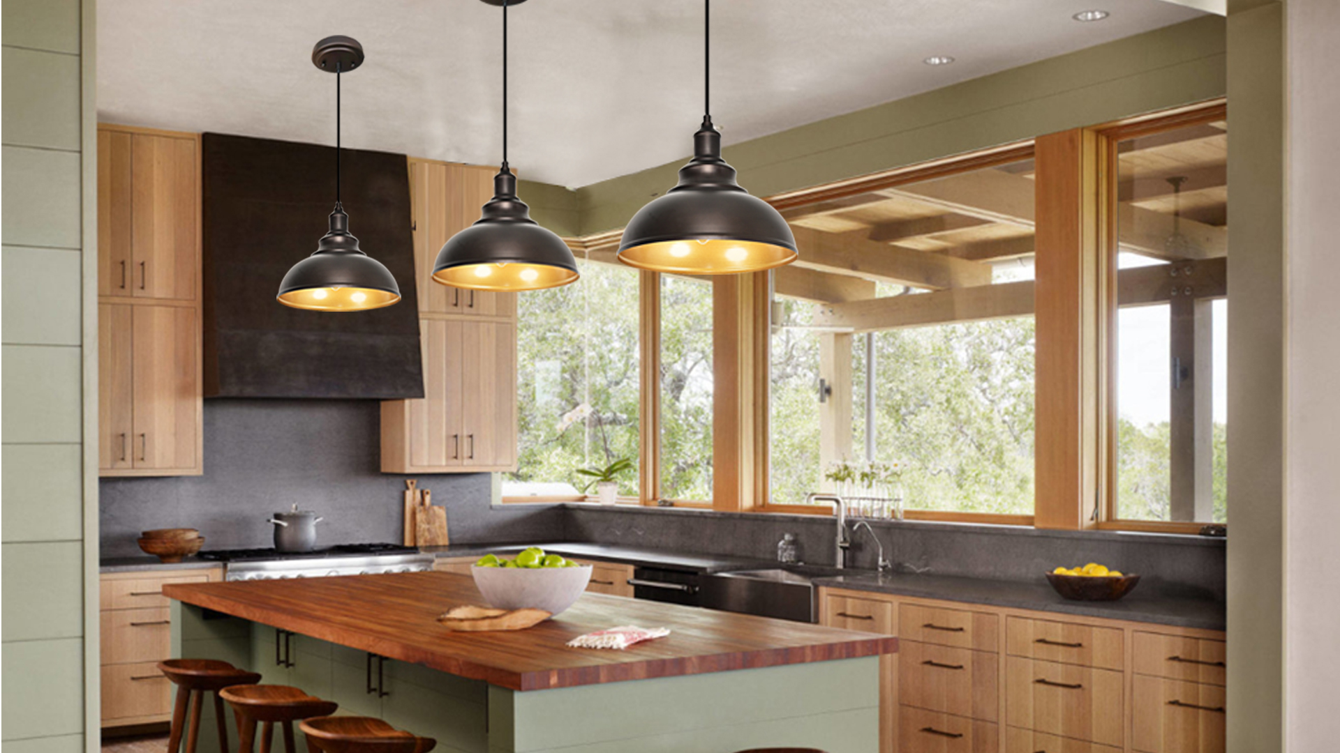 Image of 3 Pack Farmhouse Dome Pendant Lights for Kitchen Island Bronze | ETL Certificate, Easy to Install,Adjustable Height Cord,Vintage Industrial Dome Hanging Light Fixtures