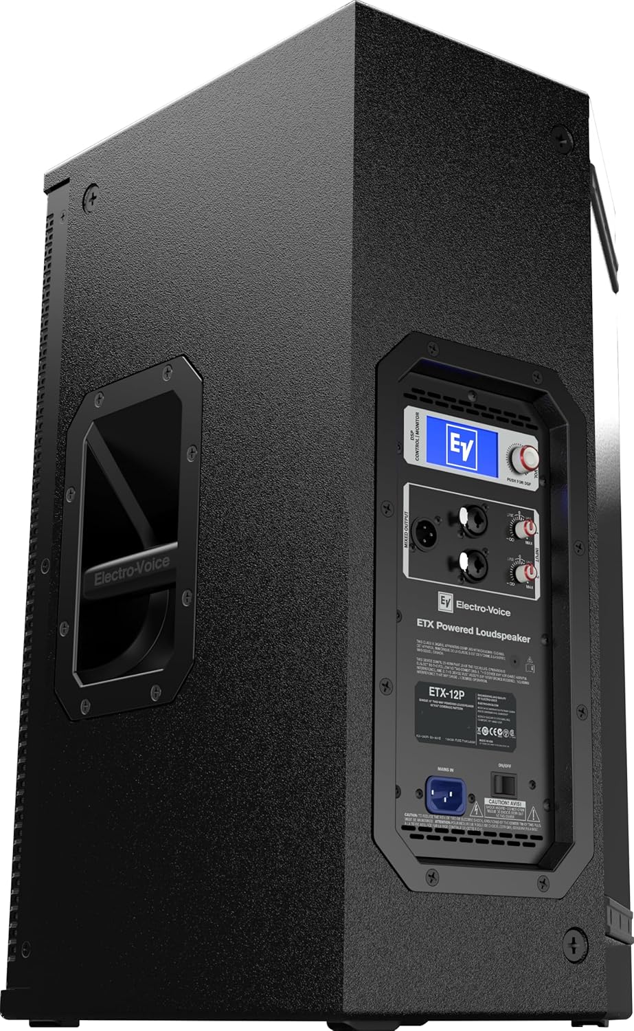 Rear panel of the Electro-Voice ETX-12P powered loudspeaker with controls and connections