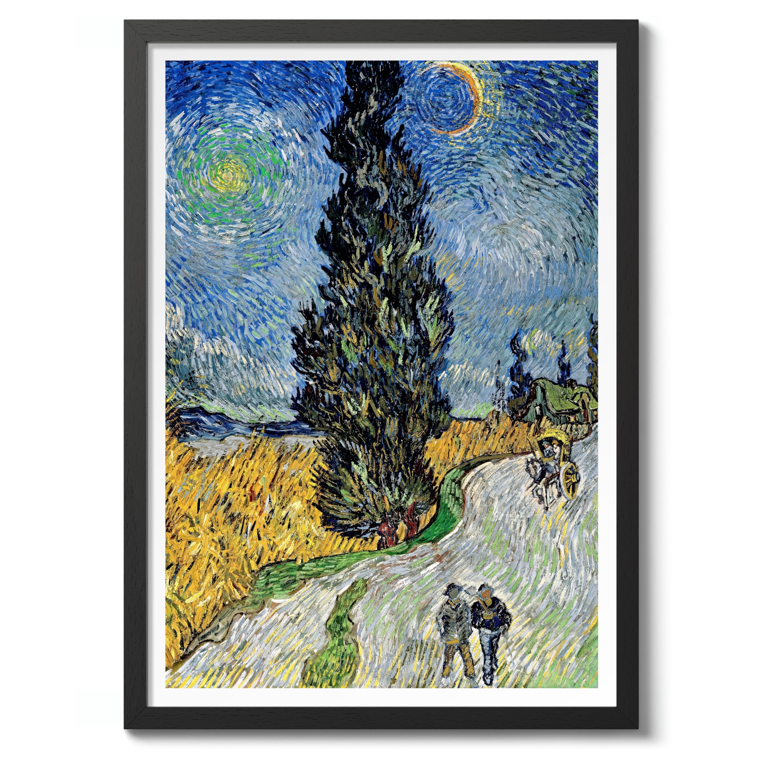 Animato Country Road In Provence By Night Vincent Van Gogh Print, Classic Famous Oil Painting Print, Modern Art Exhibition, Home Decor Wall Art, Archival Matte, 50x70cm (Black Frame) - 50x70cm