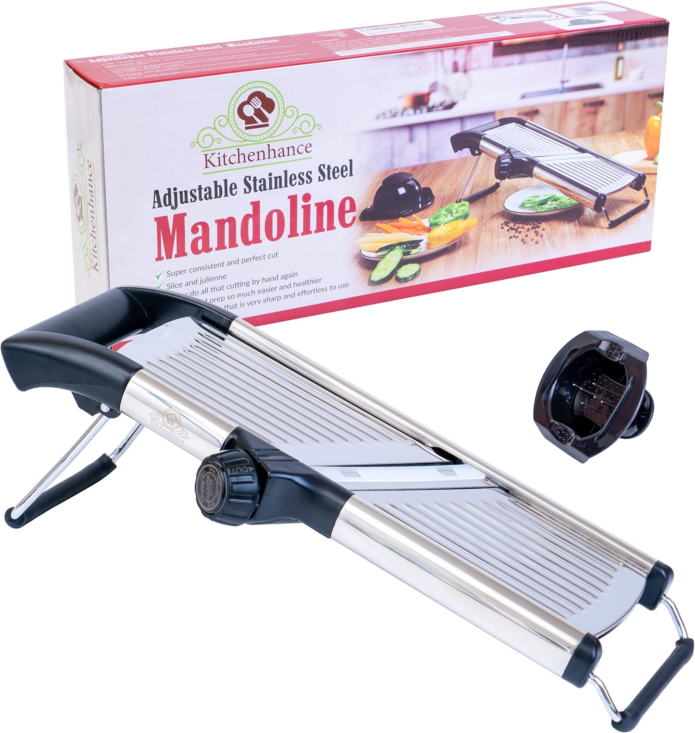 Adjustable Mandoline Slicer with Cut-Resistant Gloves and Blade Guard | Stainless Steel Food, Fruit & Vegetable Slicer Cutter | Perfect for slicing, grating and shredding