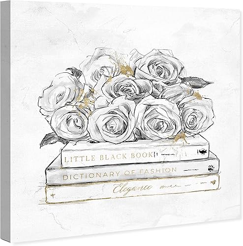 Miniatura 2 de The Oliver Gal Artist Co. Lienzo decorativo para pared, diseño de rosas y libros, decoración del hogar, 24 x 24 pulgadas, blanco, dorado