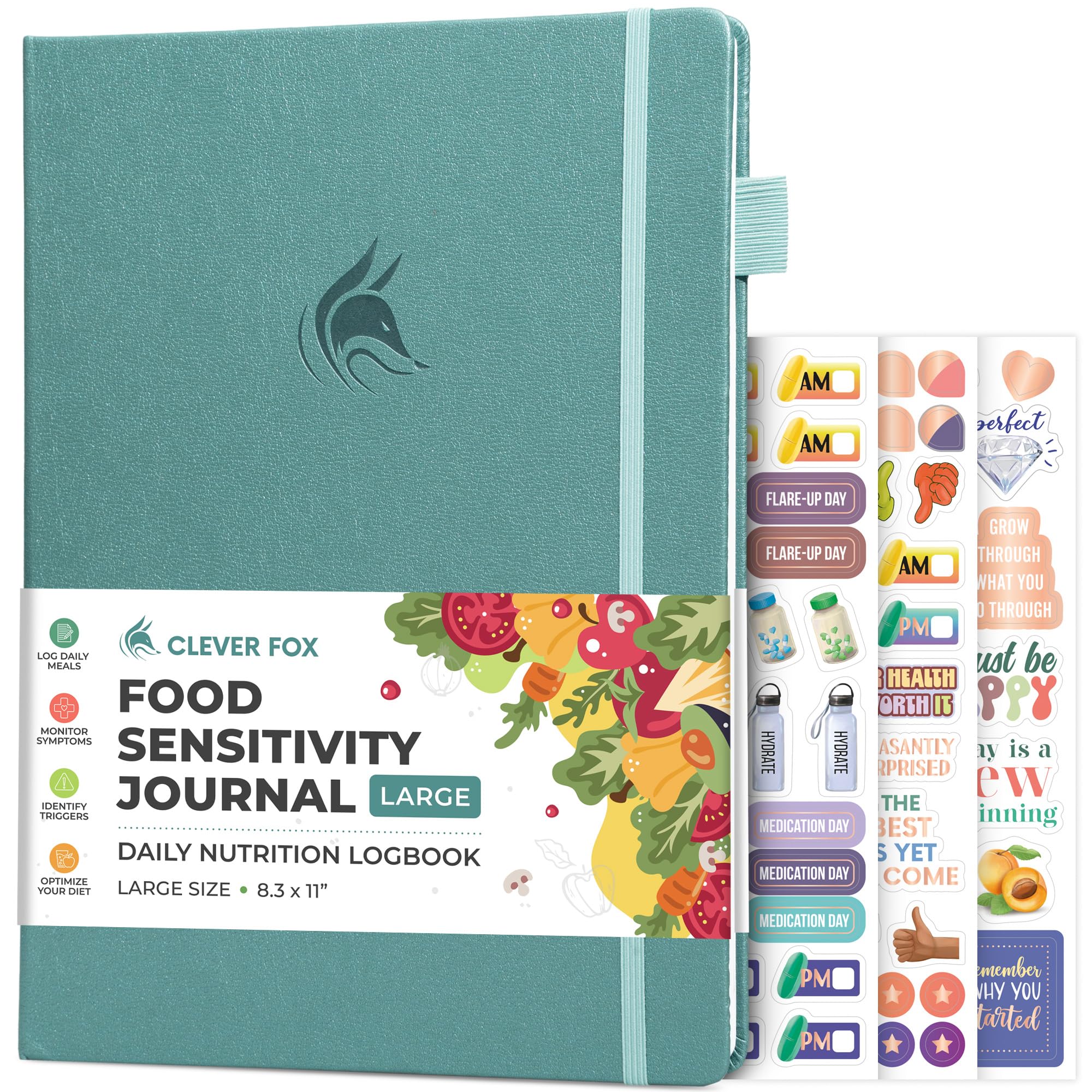 Clever Fox Food Sensitivity Journal Large – Daily Intolerance & Symptom Log for IBS, Diabetic, Low Fodmap, Elimination Diet – Health Tracker, 8.3x11” (Aquamarine)
