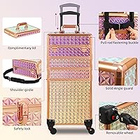 Vista 3 de Rolling Makeup Case, Makeup Train Case with Lid, 5 in 1 Cosmetology Case on Wheels, Christmas Gift, Large Makeup Organizers, Profesional Cosmetic