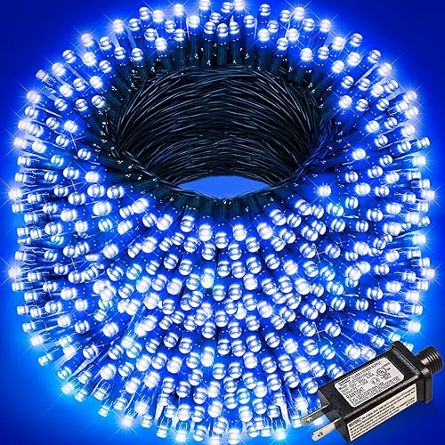 Miniatura 12 de Luces de Navidad, 100 pies, 300 LED, exterior o interior, enchufables, conectables, árbol de Navidad, 8 modos, impermeables, parpadeantes, jardín,