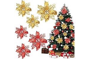 Aoriher 3 Size Christmas Glitter Poinsettia Decorations for Holiday Party