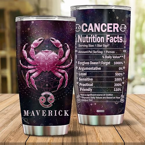 Miniatura 2 de Regalos personalizados para mujeres del zodiaco del cáncer, 20 onzas, de acero inoxidable, con aislamiento, constelación, astrología, taza de café,