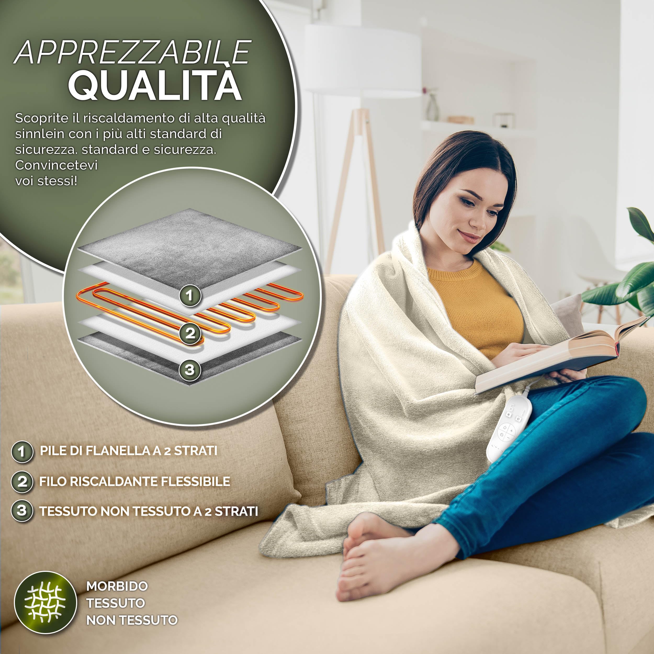 sinnlein® Sottocoperta Elettrica 160x120cm | Scaldaletto Elettrico con Spegnimento Automatico | Coprimaterasso Termico | Timer | 9 Livelli di Temperatura