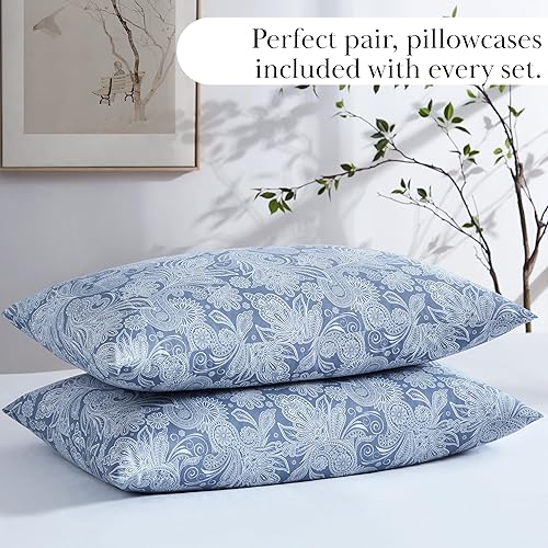 Miniatura 4 de Southshore Fine Living, Inc. Colección Perfect Paisley, juego de sábanas de 4 piezas para cama tamaño king con bolsillo extra profundo, sábana Azul