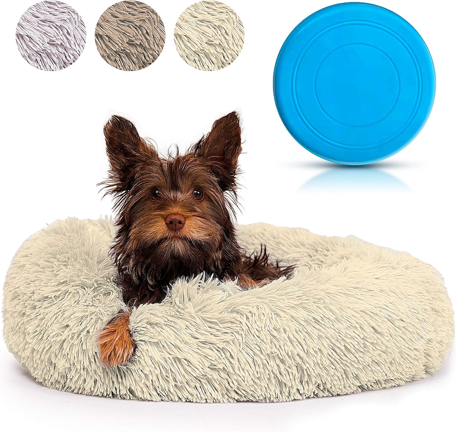 Calming Dog Bed for Small & Medium Size Pet By MAiO - Puppy Anti-Anxiety Fluffy Plush Nest Covered w/ Soft Fur, Washable Comfy Round…