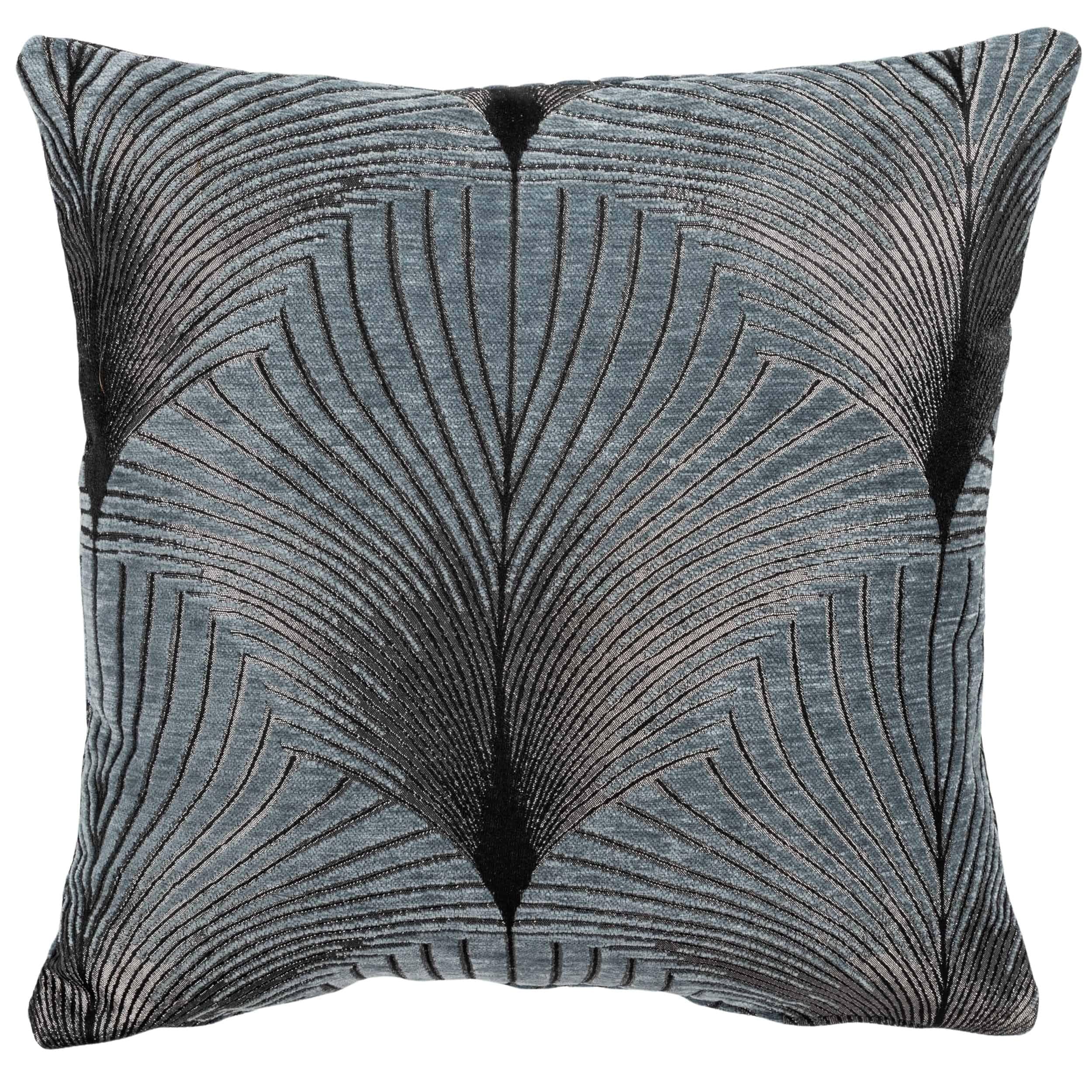Linen Loft Art Deco Fan Cushion Cover in Steel Blue. Soft Blue Silver Vintage Design. Luxury Velvet Chenille. 17x17 Square Cover Only
