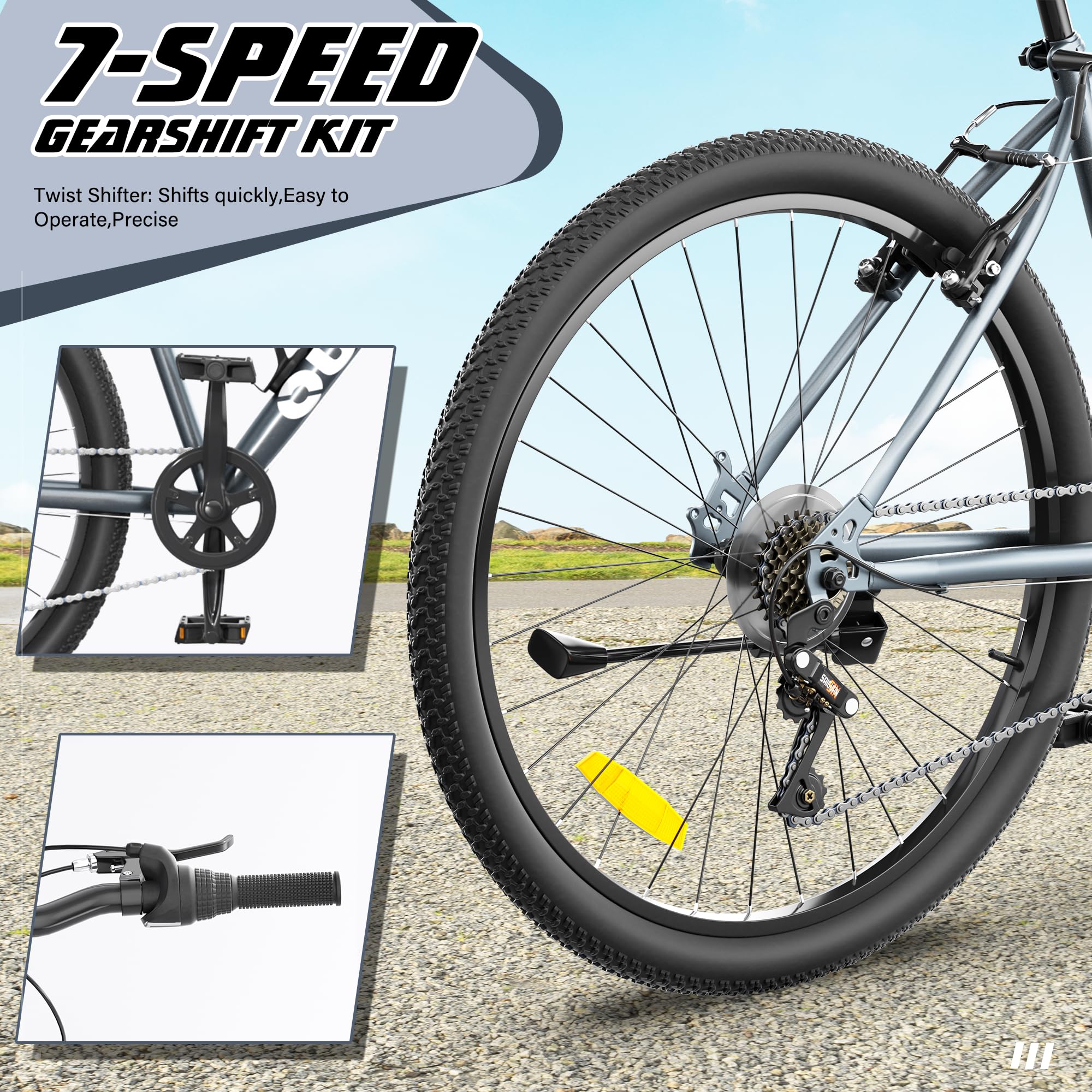 Betterland 26 Inch Mountain Bike, 7-Speed Adult Bike with Dual V Brakes, Outdoor Cycling Bike with High Carbon Steel Frame and Front Suspension, Adjustable Ergonomic Seat for Bicycle