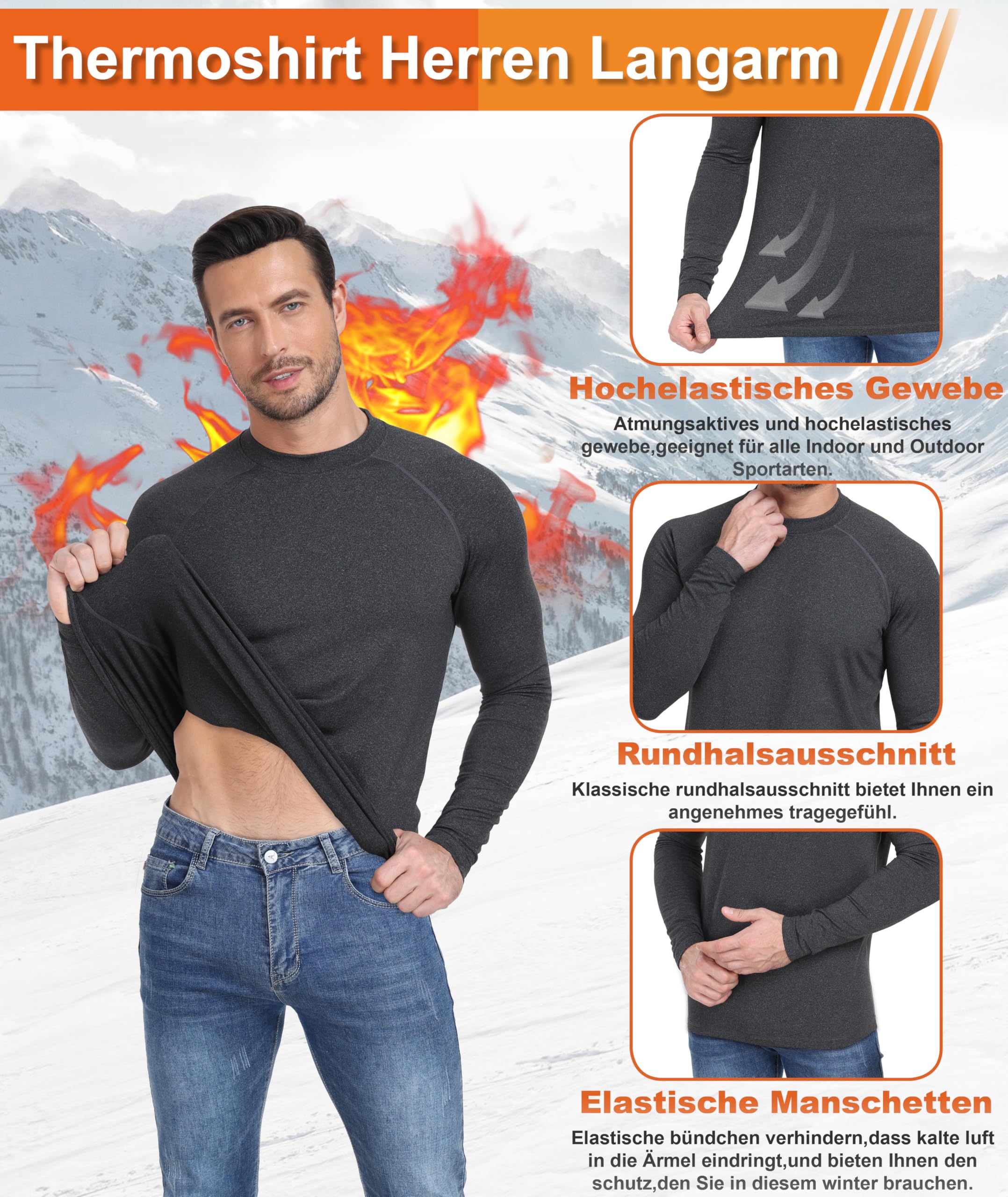 Djtnzdm Maglia Termiche da Uomo Invernale Sportivo Maglietta Intima Termica Biancheria Intima Termica in Pile Compressione Funzionale Ciclismo Fitness Sci Termica Maniche Lunghe