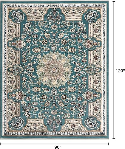 Miniatura 2 de Rugs.com Rabia Collection - Alfombra baja azul de 8 x 10 pies, perfecta para salas de estar, comedores grandes, planos abiertos