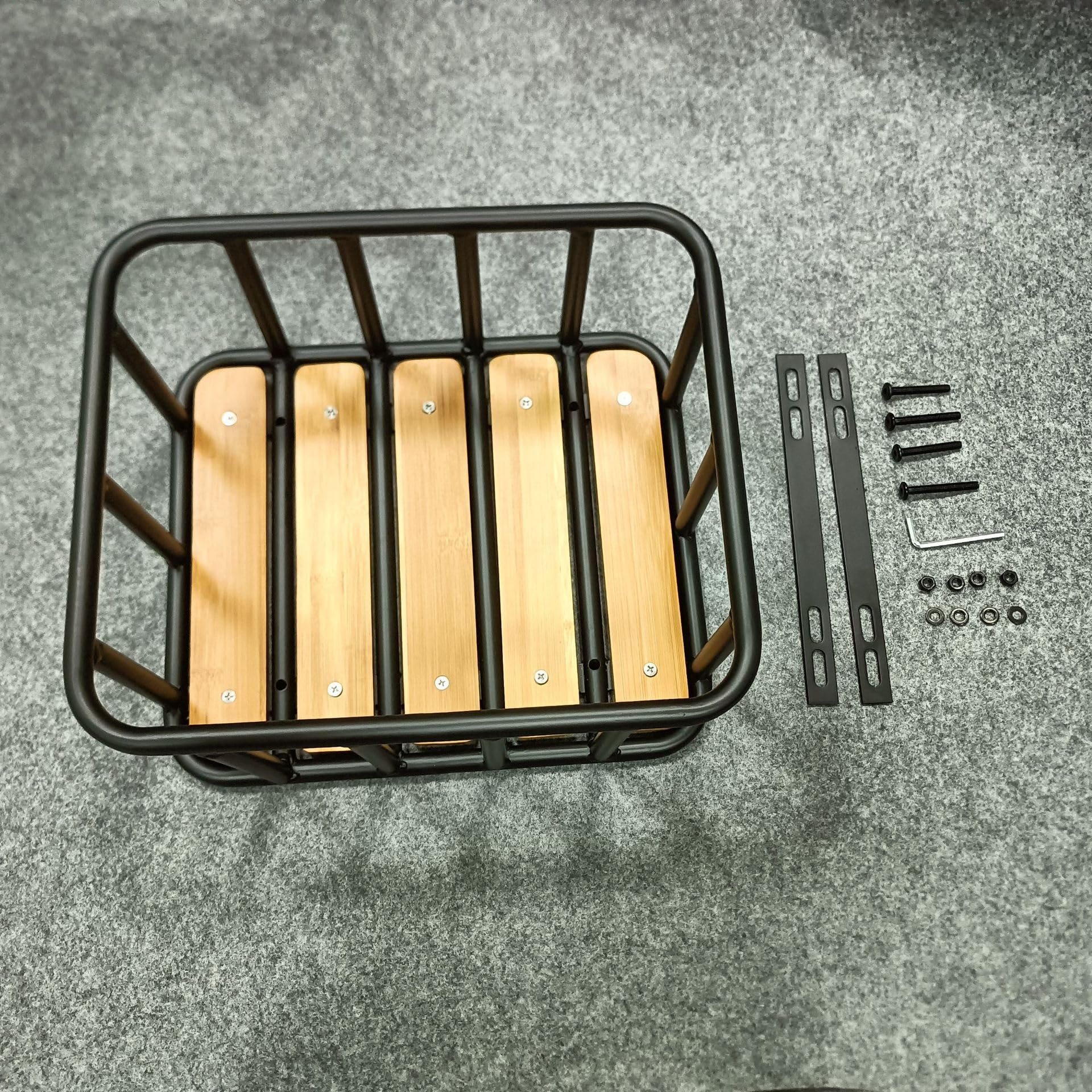 Panier de Vélo Arrière, Panier de Porte-Bagages en Acier avec Fond en Bois