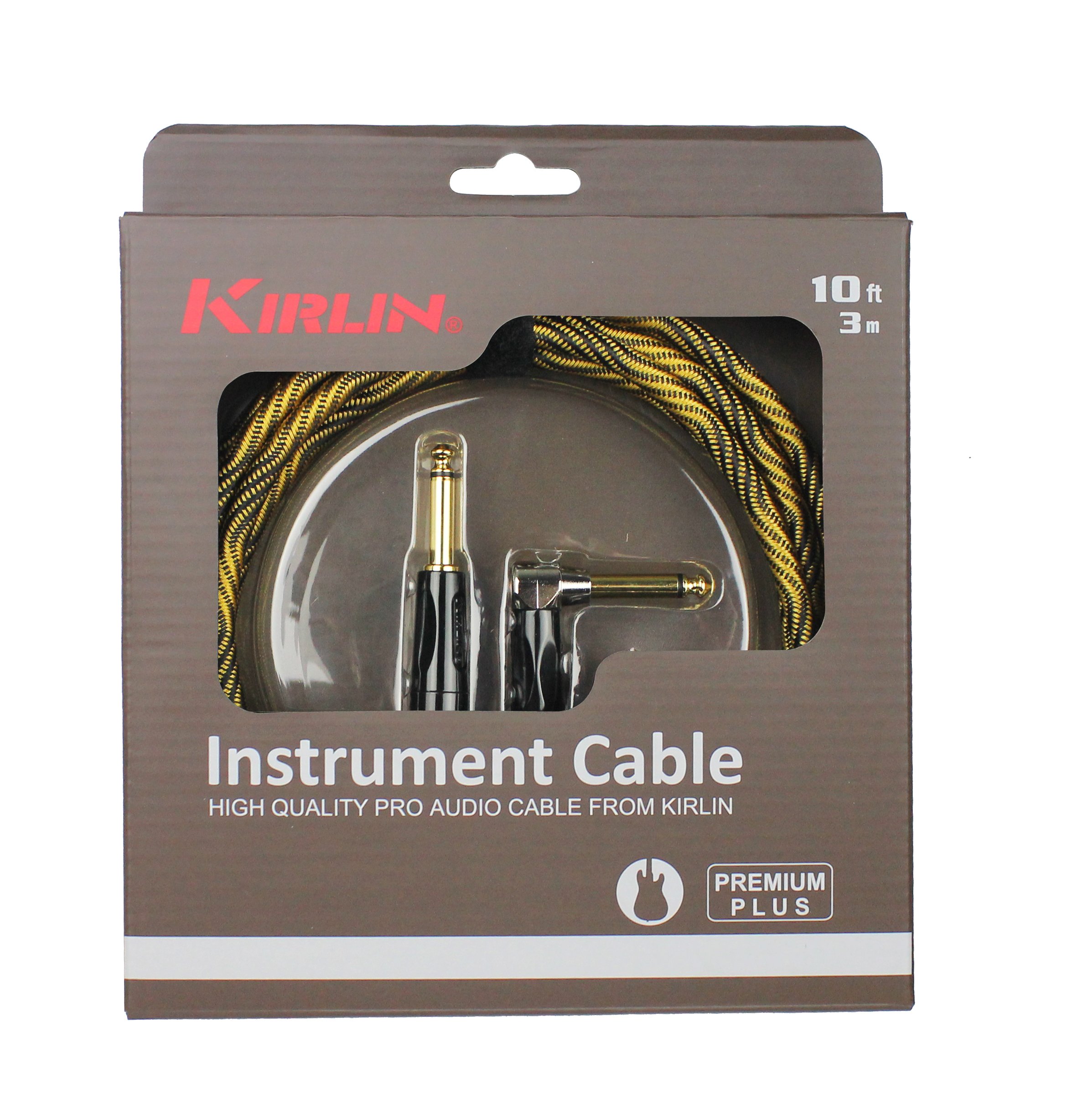 KIRLIN Cable de instrumento IWB, ángulo recto de 1/4 pulgadas a recto, onda negra dorada, 10 pies (IWB-202 BFGL-10/WBO)