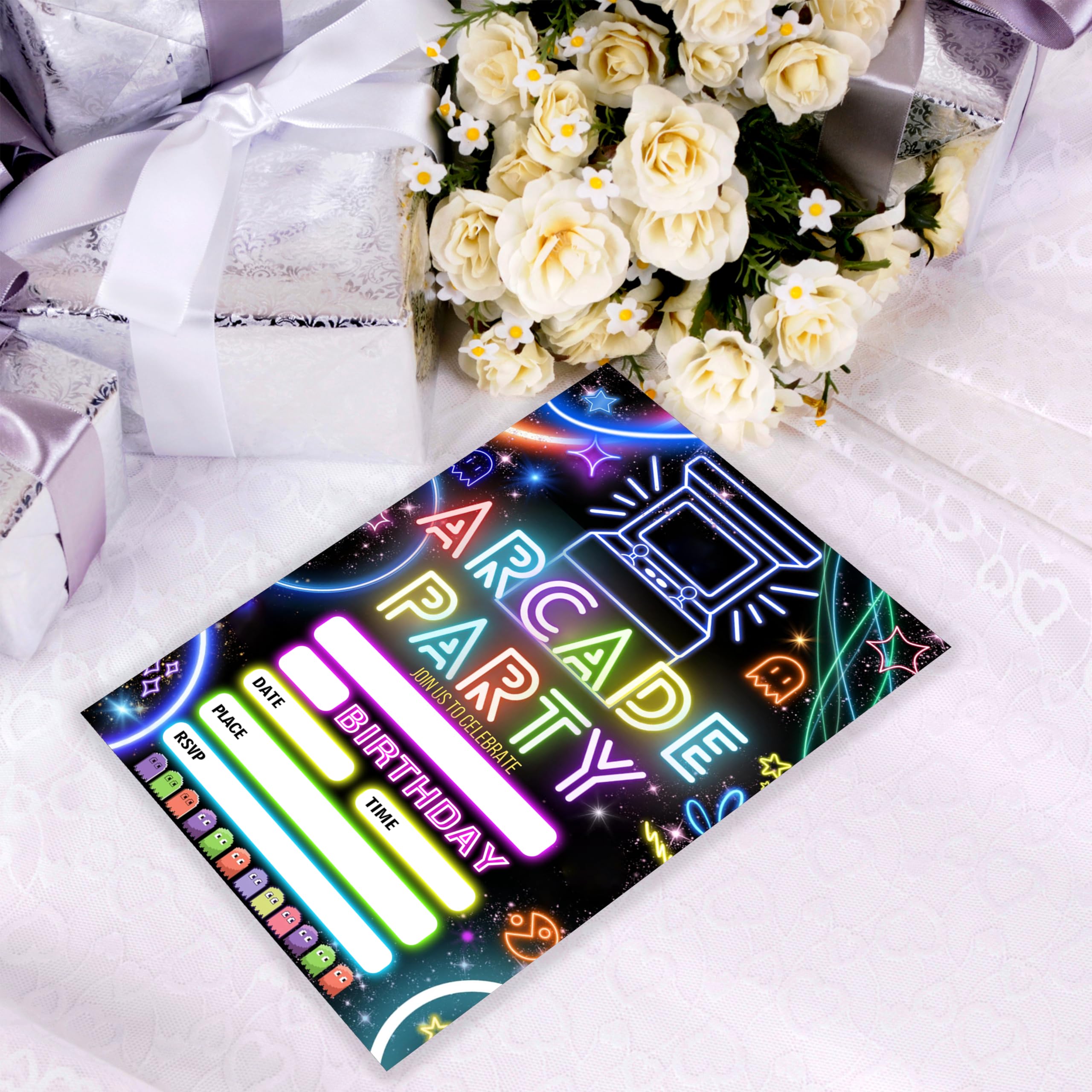 Wybgno Arcade Birthday Party Invitation 20 Glow Gaming Arcade