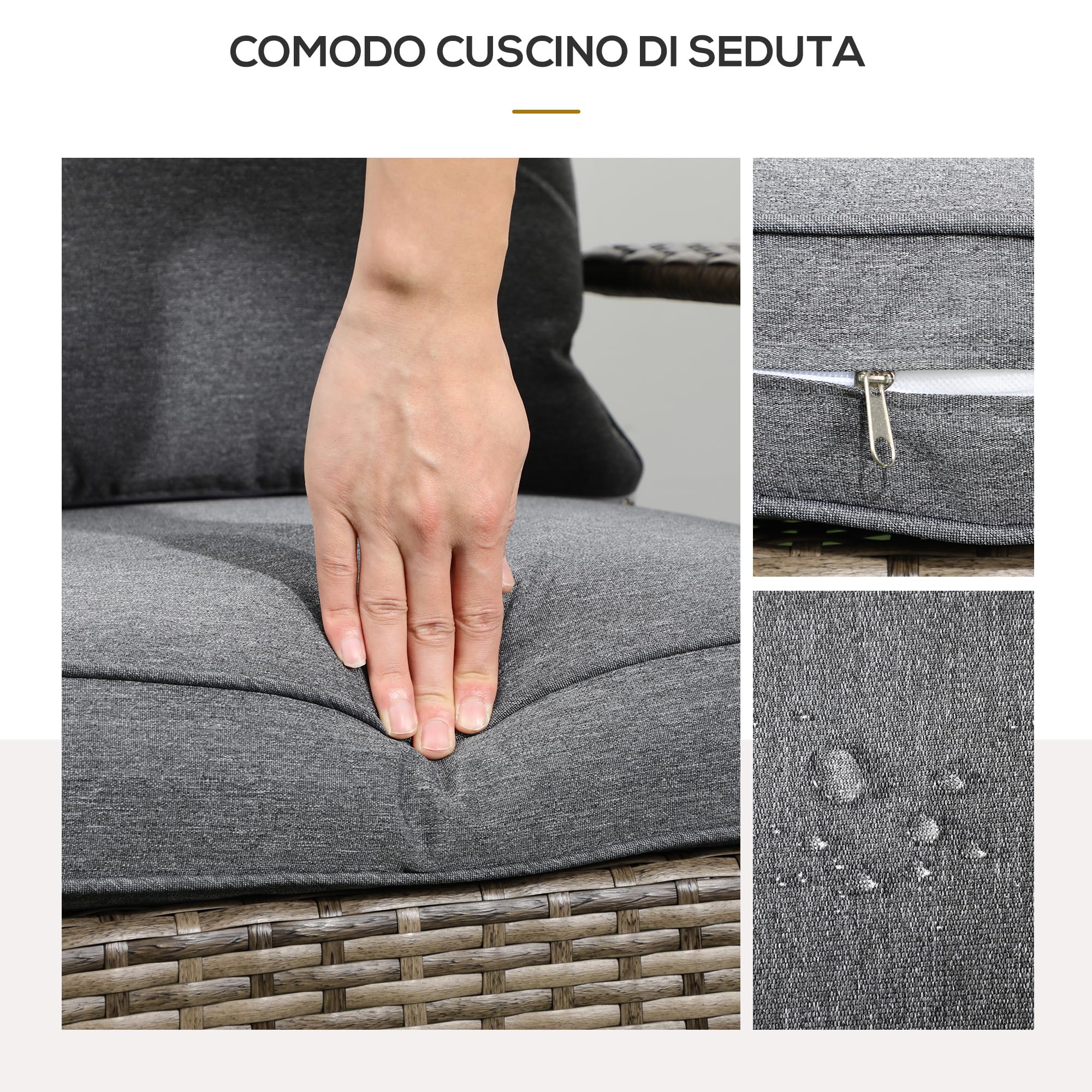 Outsunny Adironrack Silla de jardín con reposabrazos y Cojines, Silla de ratán y Acero para Interior y Exterior, 64x80x90 cm, Mezcla de marrón y Gris Oscuro