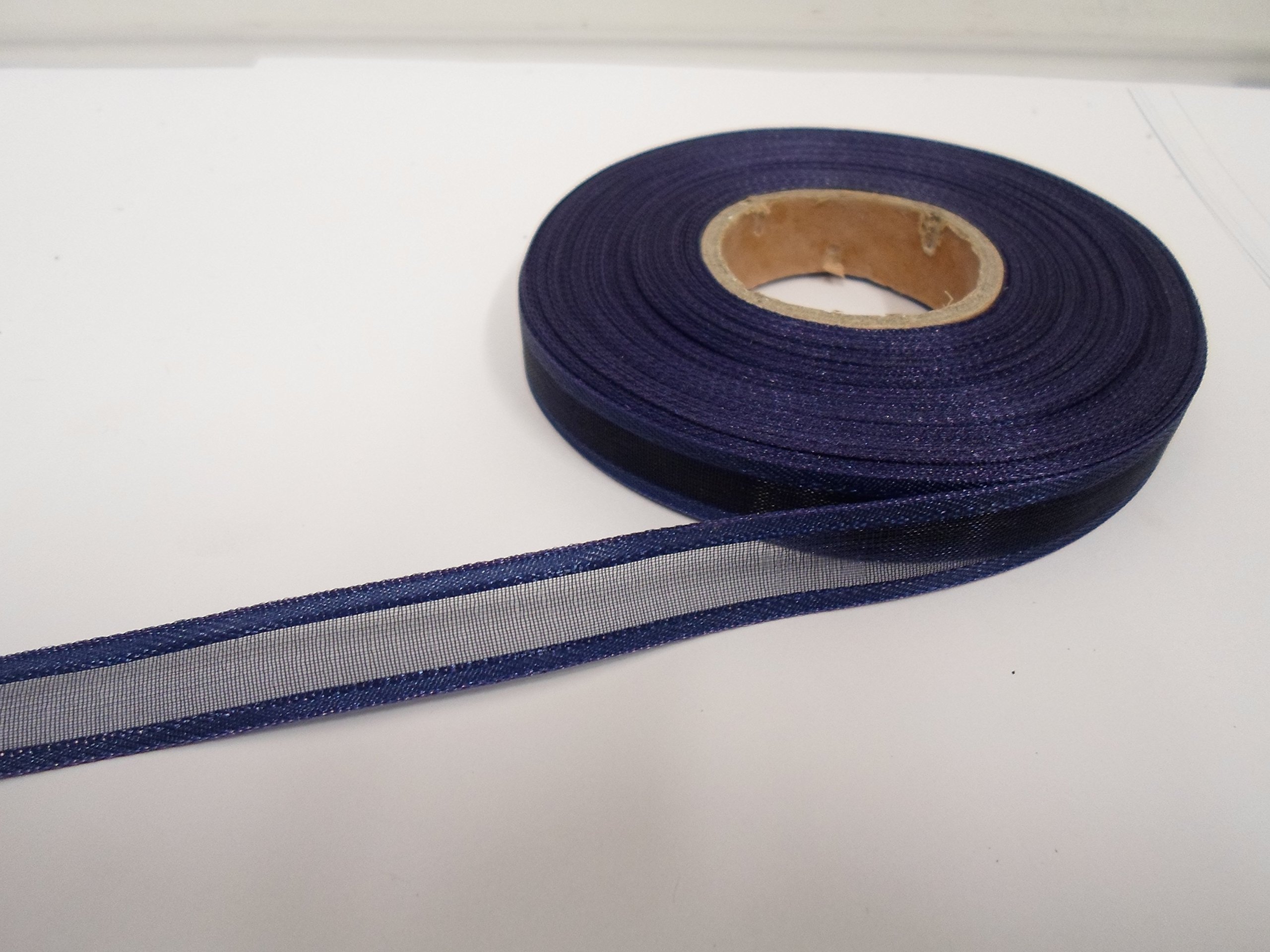 2 metres (Cut from Reel) x 10mm Edged Organza Ribbon Navy Dark Blue Double Sided Satin Edge Sheer 10 mm 3/8" 1cm