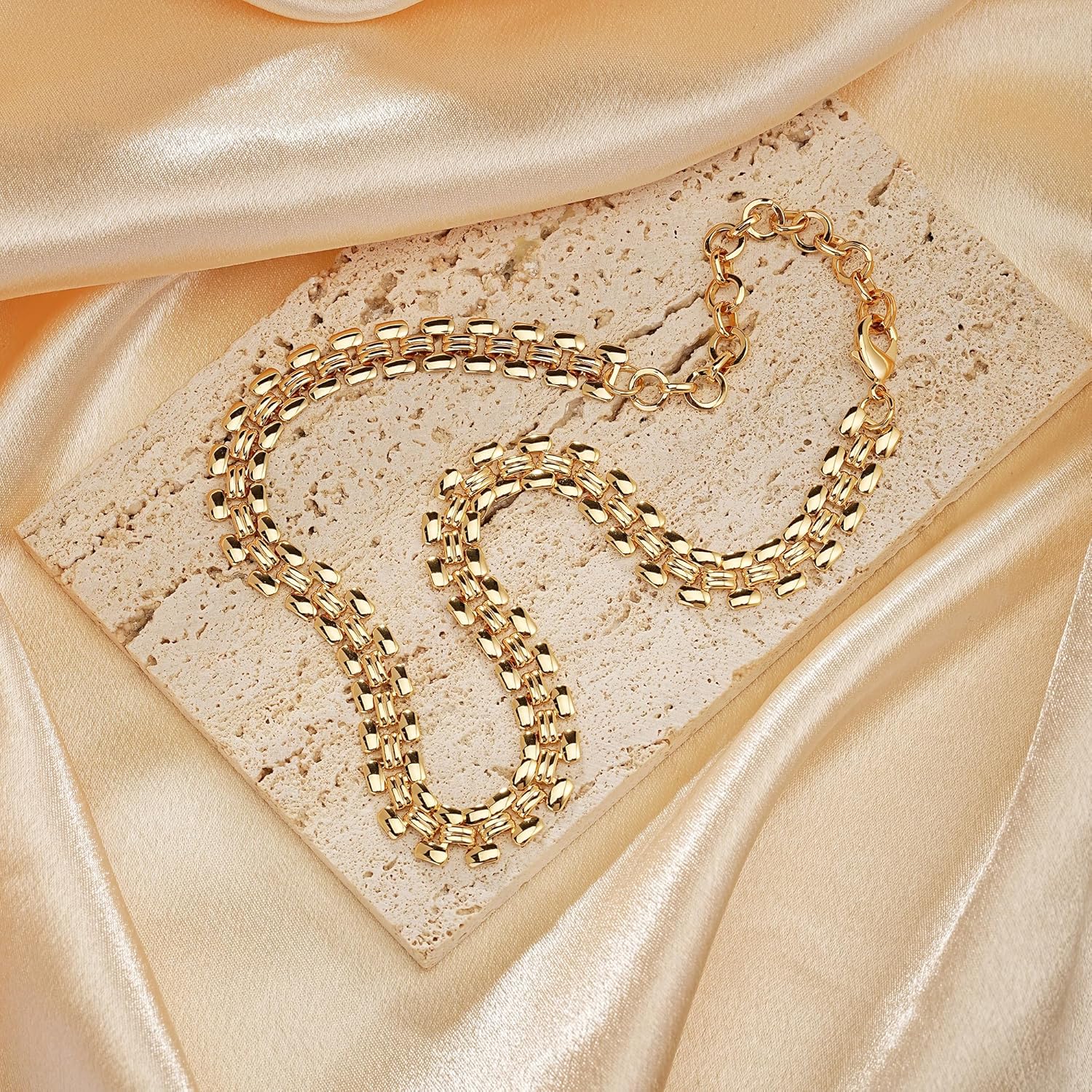 10mm Choker Necklaces for Women 18k Gold Plated Copper Cuban Link Chain Gold Choker Necklace Italian Jewelry Gifts for Wife,16 Inch - Image 5