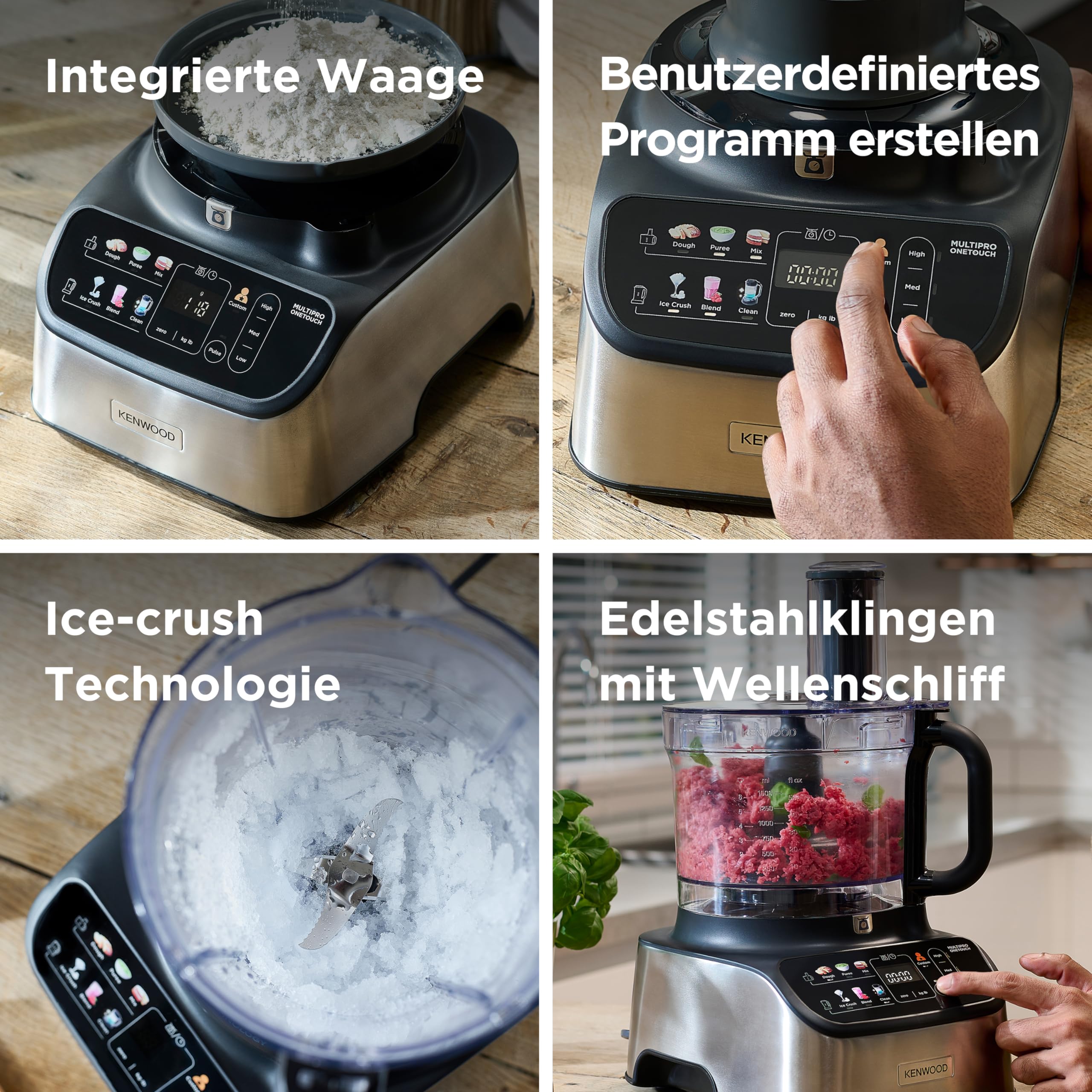 Kenwood MultiPro OneTouch FDM73.480SS Kompakt-Küchenmaschine & Standmixer, 6 Zubehörteile, 6 Automatikprogramme, Variable Geschwindigkeit & Pulse-Funktion, Integrierte Waage, 1000W, Silber