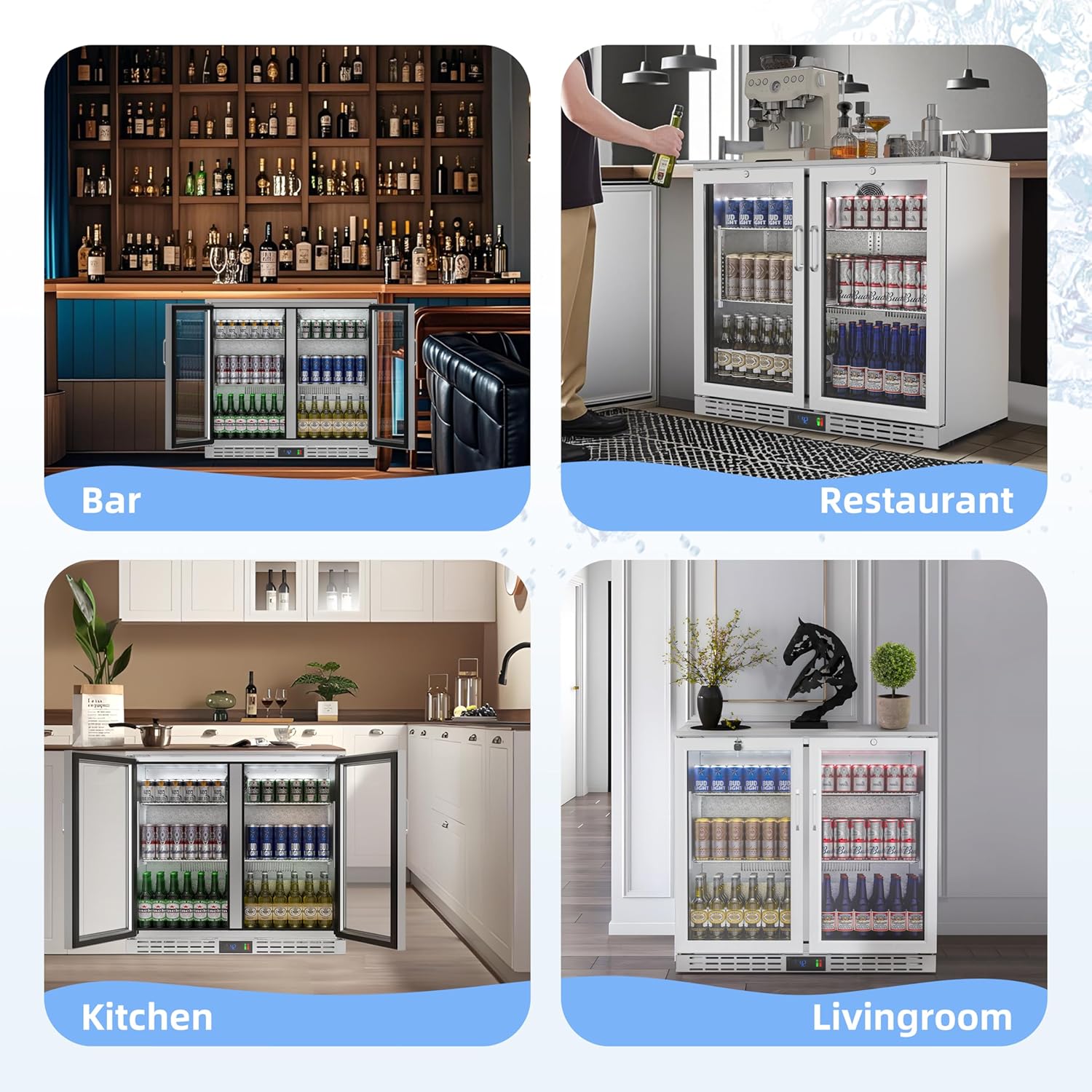 36 inch 7.4 cu.ft Back Bar Cooler Commercial Under Counter Beverage Refrigerator with 2 Glass Doors & LED Lighting, Stainless Steel Bottle Cooler for Home Bar Restaurant, Sliver, 115V, ETL Approved