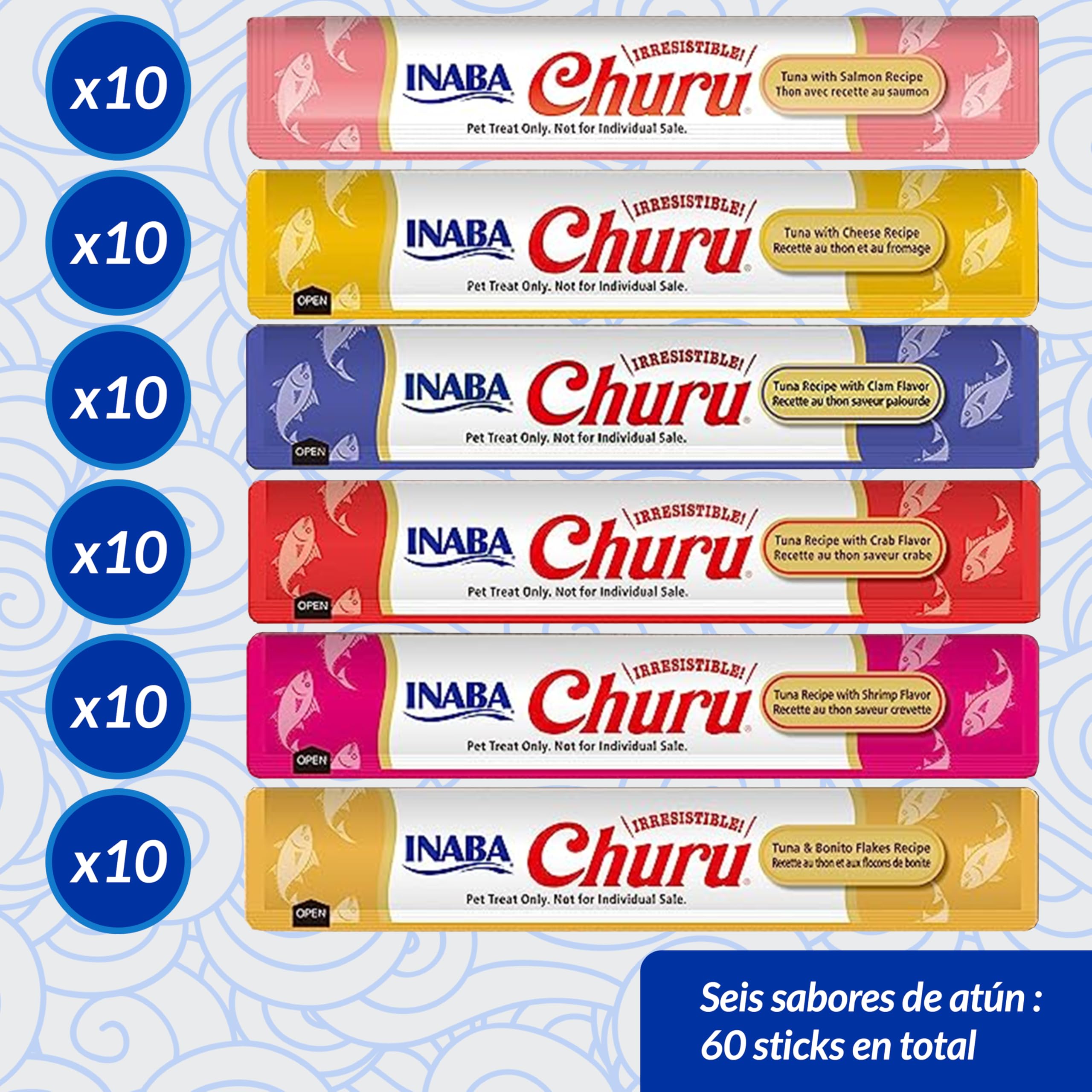INABA Churu Gatos Snacks Saludables Atún 840g 60x14g Cremoso Sin Cereales Sin Conservantes