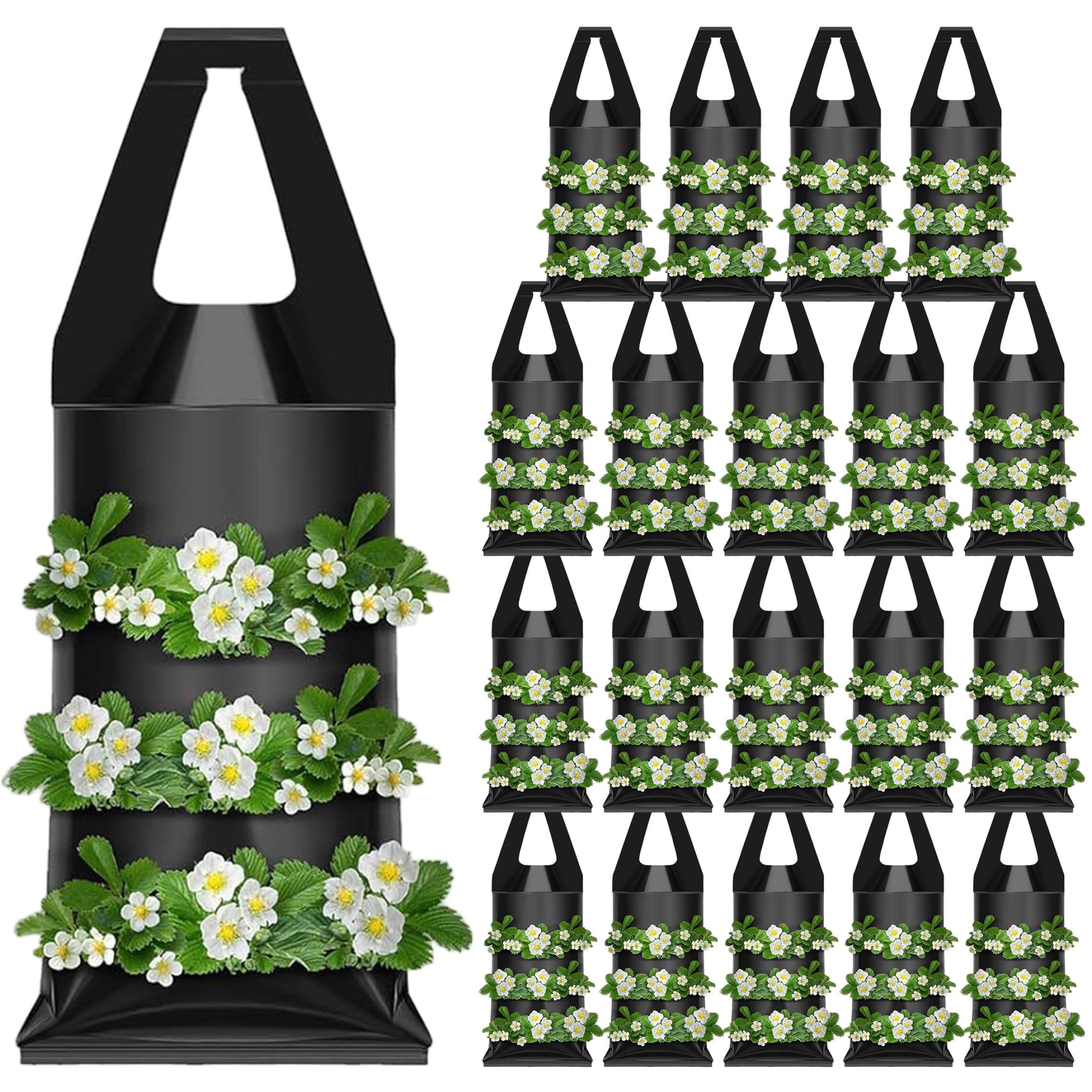 Maceteros colgantes de fresa y bolsas de cultivo de 9x21 pulgadas para jardín negro