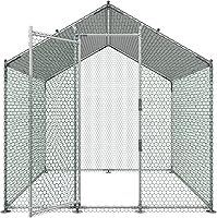 Vista 9 de VEVOR Gallinero de metal, jaula de pollos de 6.56x6.56x6.56 pies con cubierta, casa de gallinas con techo en punta y cerradura de seguridad, jaula