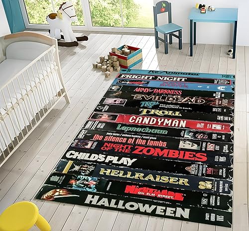 Alfombra nostálgica de los años 80, decoración de sala de películas de terror con temática de VHS, alfombra nostálgica de estilo retro, para sala de