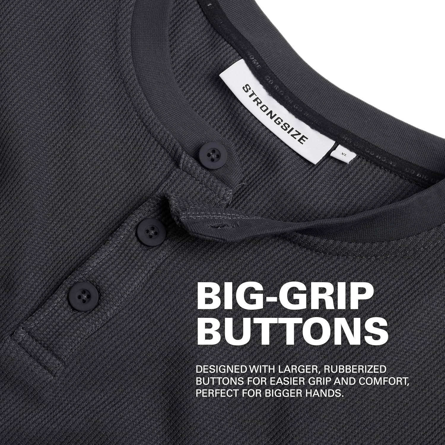 STRONGSIZE Men's Big and Tall Thermal Waffle Henley Long Sleeve – Longer Length 3 Button Henley Shirt