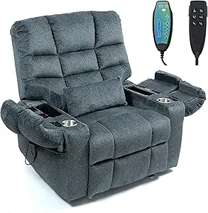 Oversized Zero Gravity Power Lift Recliner Chair for Elderly Adults Big Man Electric Lay Flat Recliner Triple Motor with Heat and Massage, Adjustable Seat Height, Arm Storage, Cup Holder
