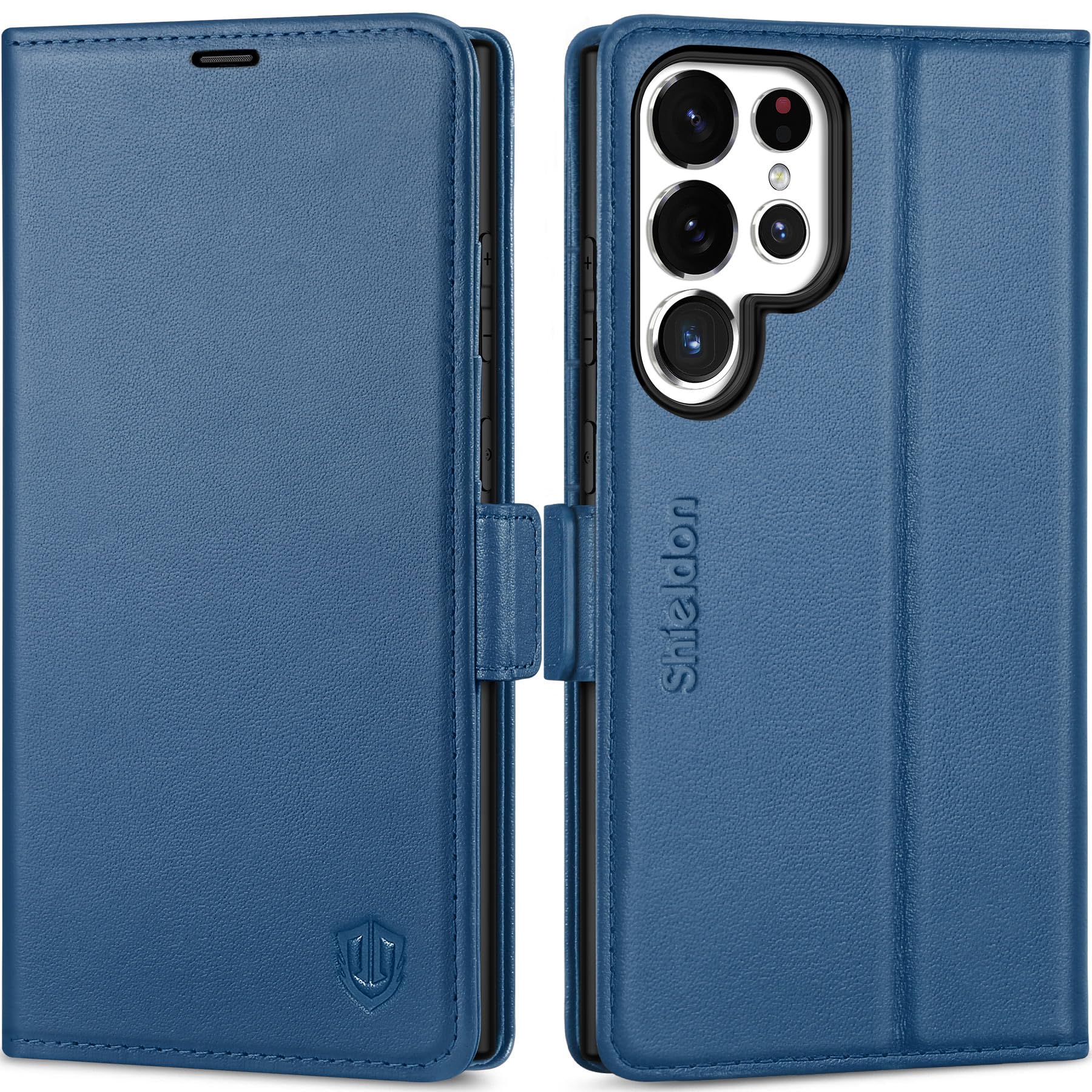 SHIELDON Wallet Case for Galaxy S25 Ultra 6.9" 5G, Genuine Leather Magnetic Closure, RFID Blocking Card Holder Kickstand Shock Absorbing Cover