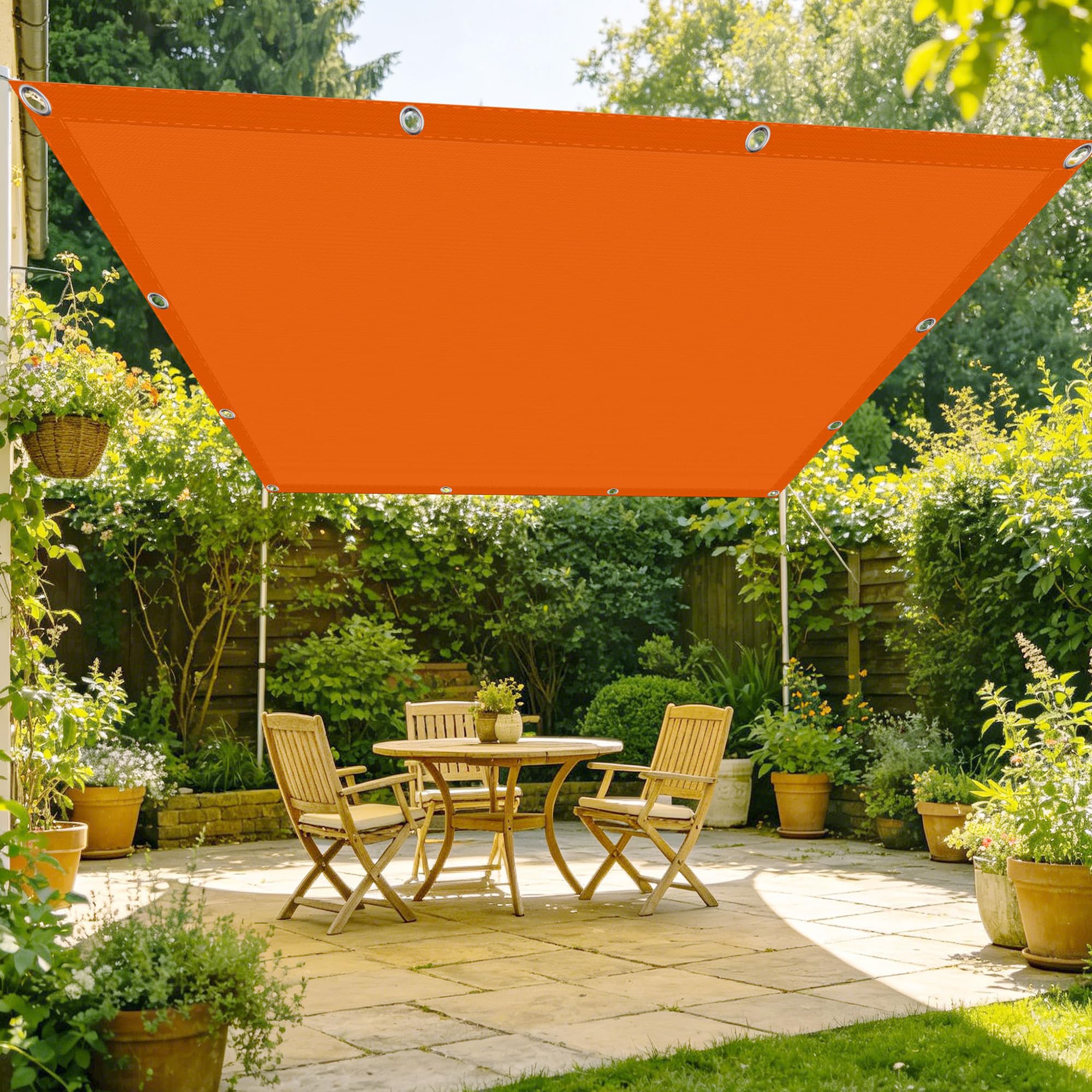 Voile d'ombrage haut de gamme 2.2 x 3.5 m imperméable orange tendu