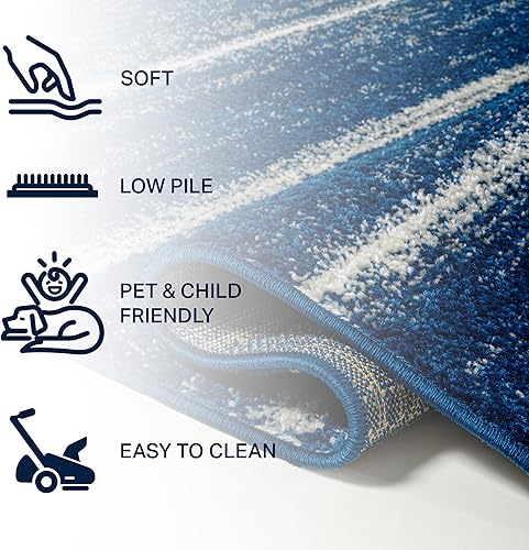 Miniatura 5 de JONATHAN Y MOH201C-28 Williamsburg - Alfombra de pasillo minimalista a rayas azul marinocrema, de 2 pies x 8 pies, contemporánea, moderna, bohemia