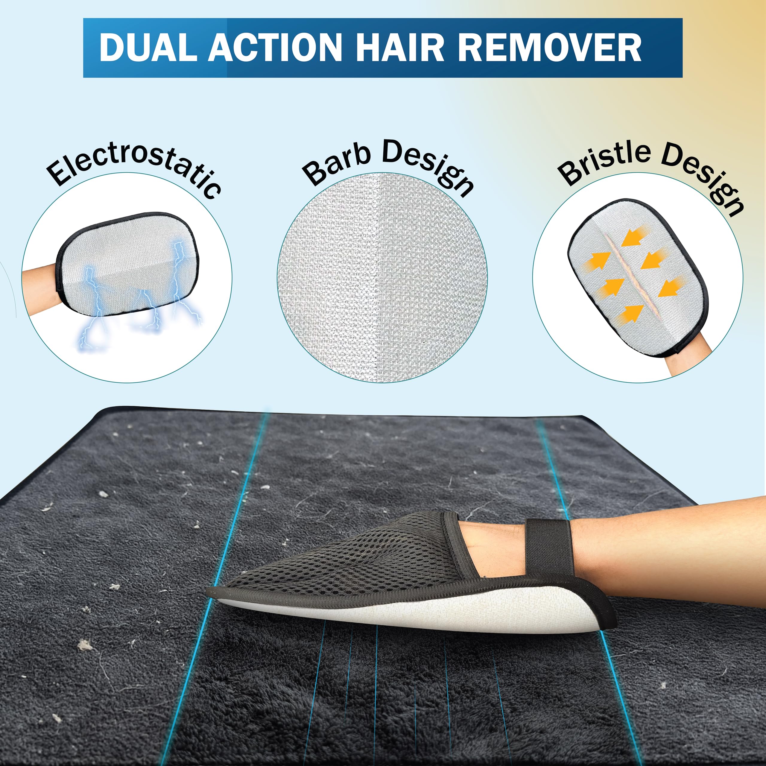 Pet Hair Removal Glove & Mitt for Couch, Furniture & Car Seat, Electrostatic 5-Finger Pet Hair Remover Tool for Dogs & Cats, Reusable Lint & Fur Remover for Carpet, Sofa & Clothing (1 Pack) - image 2